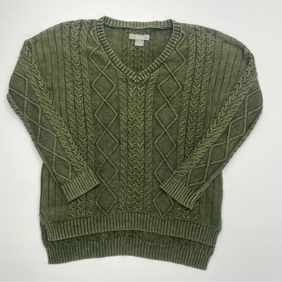 Natural Reflections Women’s Olive Grunge V-Neck Cable Knit Sweater Small GRUNGE - Picture 1 of 13